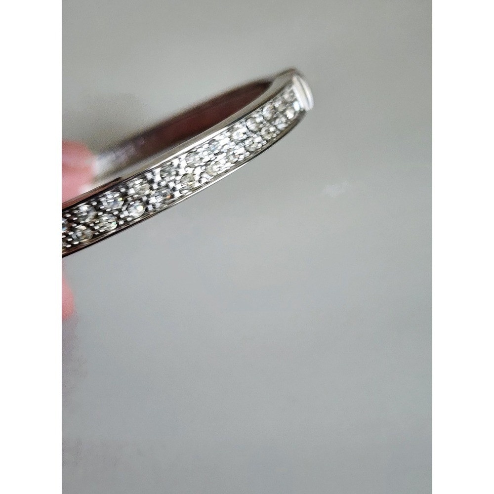 Silver Tone Rhinestone Hinged Bangle Bracelet Magnetic Closure Clear Stones